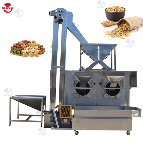 Long warranty ground nut peanut batch roaster machine soybeans cashew sesame seeds roasting machine with cooling cart and elevator