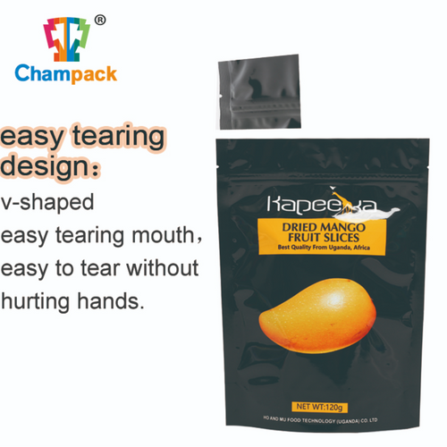 metallic laminated film standing up zipper bag for packing dried mango fruit slices