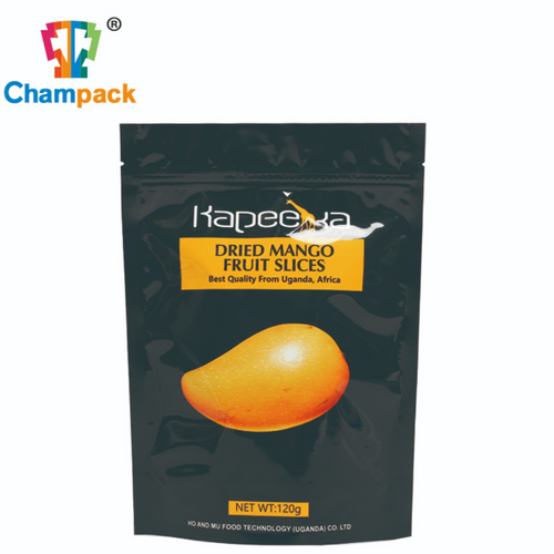 metallic laminated film standing up zipper bag for packing dried mango fruit slices