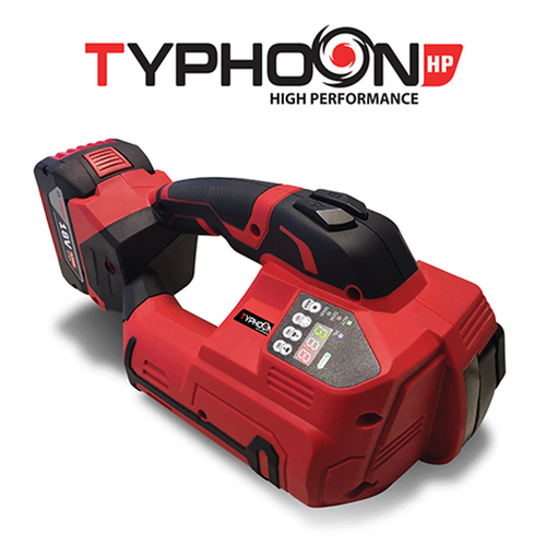 Typhoon HP battery strapping tool without lever for strap insertion