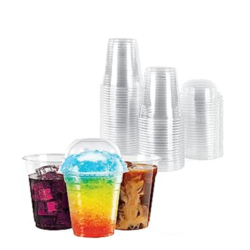 Plastic Cups With Dome Lids – 50 Cups 8oz Clear Plastic Cups Milkshake Cups With Dome Lids with Tight Lid Grip PET Crystal Clear BPA Free Smoothie Cups Khaleej Pack