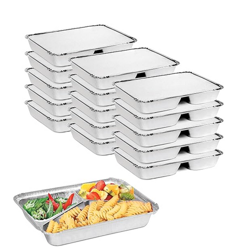 Aluminium Pans Containers for food with Lids – [10 PCS] 760 ml 3 Compartments Disposable Aluminium Food Containers Rectangular Aluminium Foil Pans Lunch Box with Lids Khaleej Pack