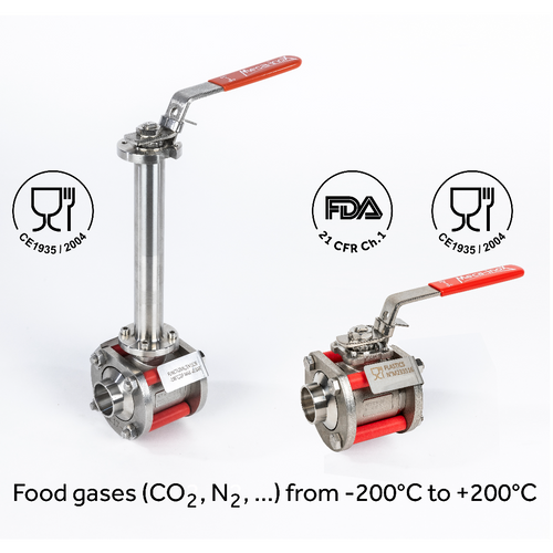 Food gases ball valves down to -200°C