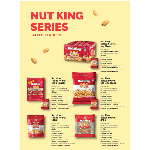 Nut King Salted Peanut  - Outer (12gx36packs); 12gx6packs; 12gx24packs; 300g & 450g