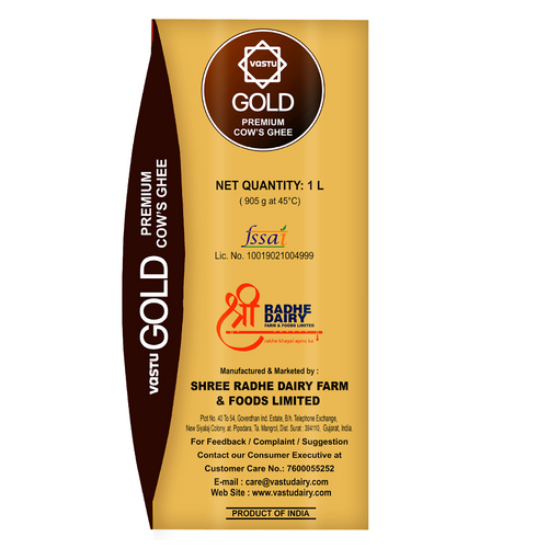 Vastu Gold Premium Cow Ghee TP (Tetra Pack) 500ML,1LTR