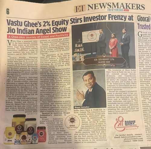 Vastu Ghee's 2 Per Cent Equity Stirs Investor Frenzy at JIO Indian Angel Show