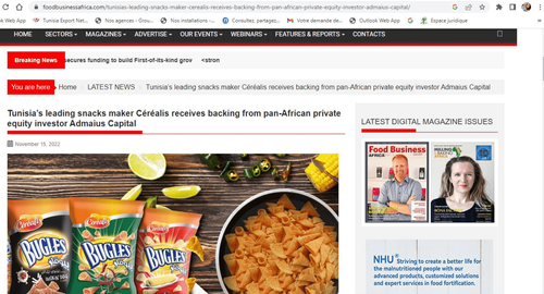 Tunisia’s leading snacks maker Céréalis receives backing from pan-African private equity investor Admaius Capital