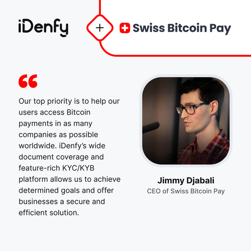 Swiss Bitcoin Pay partners with iDenfy to streamline safer Bitcoin transactions for businesses worldwide