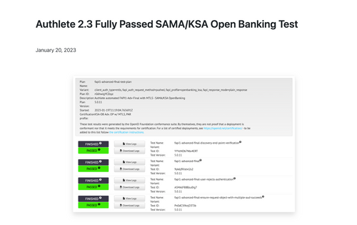 Authlete 2.3 Fully Passed SAMA/KSA Open Banking Test