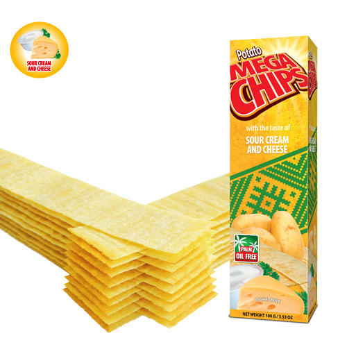 POTATO MEGA CHIPS WITH THE TASTE OF SOUR CREAM AND CHEESE