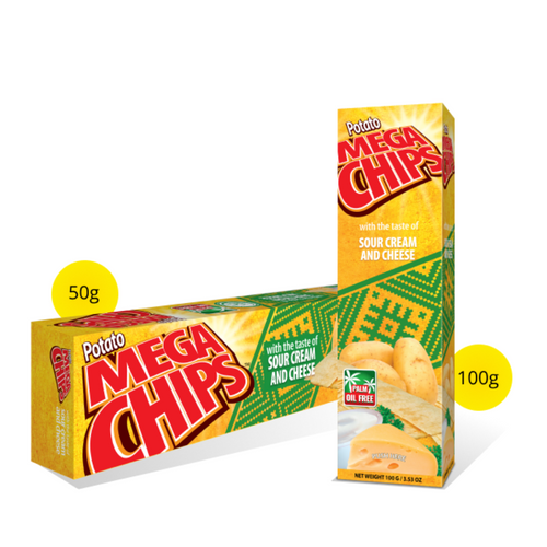 POTATO MEGA CHIPS WITH THE TASTE OF SOUR CREAM AND CHEESE