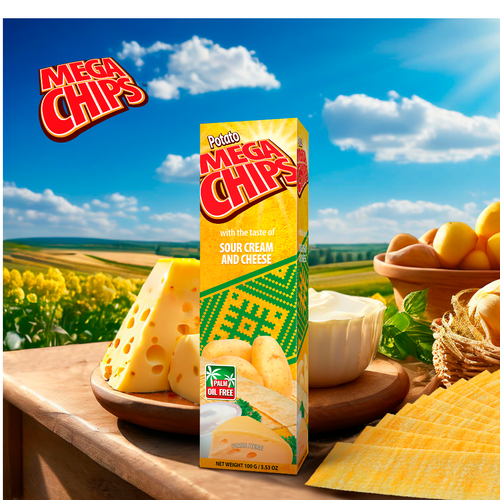 POTATO MEGA CHIPS WITH THE TASTE OF SOUR CREAM AND CHEESE