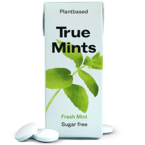 True Mints Sugar free pastilles with taste of mint. Contains sweeteners