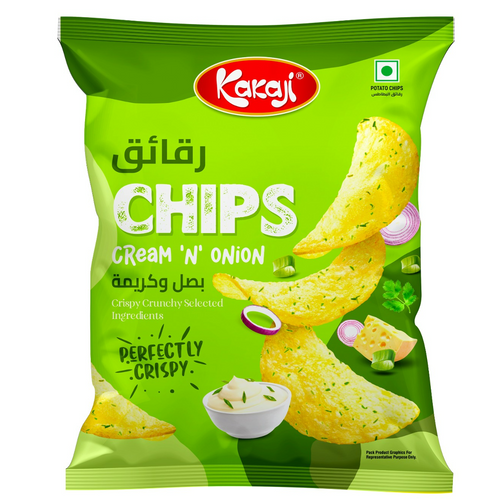 Kakaji Potato Chips Cream & Onion in different packaging size brought to you exclusively through 24 Royal Bloom direct from the factory