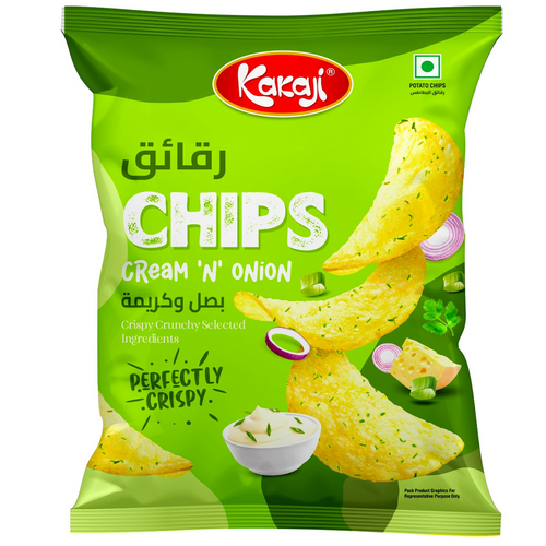 Kakaji Potato Chips Cream & Onion in different packaging size brought to you exclusively through 24 Royal Bloom direct from the factory
