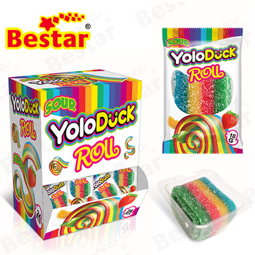Wholesale OEM service Belt Roll Sugar Coated Fruit Flavor Rainbow Candy Yummy Gummy Candy