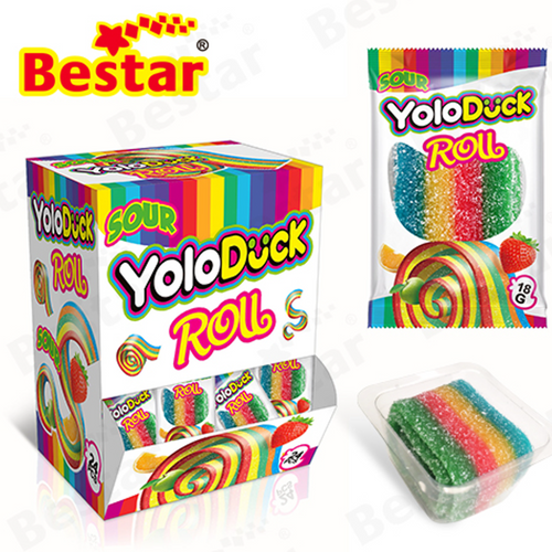 Wholesale OEM service Belt Roll Sugar Coated Fruit Flavor Rainbow Candy Yummy Gummy Candy