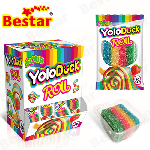 Wholesale OEM service Belt Roll Sugar Coated Fruit Flavor Rainbow Candy Yummy Gummy Candy