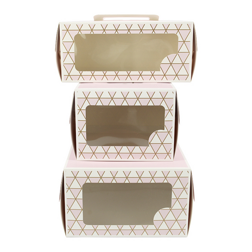 Wholesale Pink Birthday Party Gift Cake Box Packing Custom Print 10 Inch Cardboard Paper Wedding Cake Box with handle