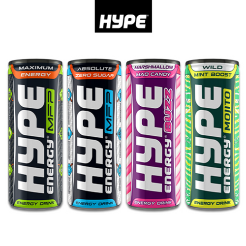 Hype Energy Drinks: MFP, Sugarfree, Buzz, Mojito