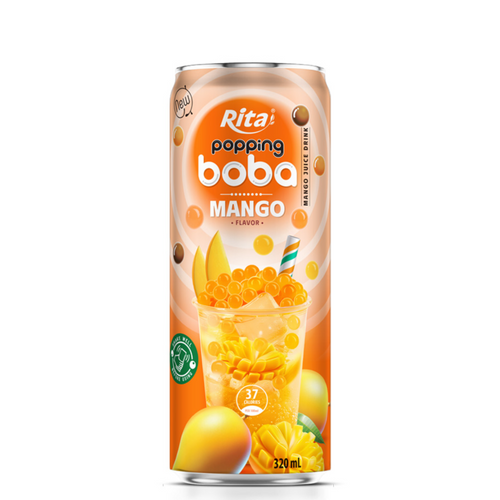 OEM ODM Service 320ml Slim Can Popping Boba Tea Mango Flavor