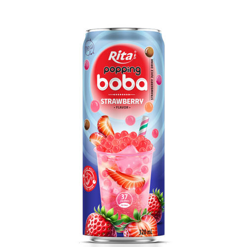 Private Label 320ml Slim Can Popping Boba Tea Strawberry Flavor