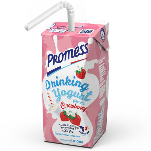 PROMESS Long life Drinking Yogurts Plain, strawberry or banana flavoured - 200ml bricks with paper straw