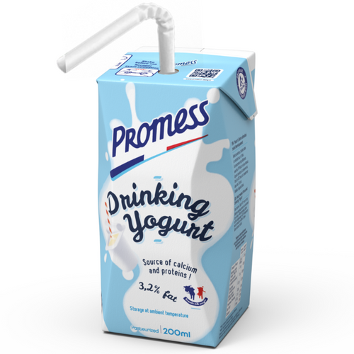 PROMESS Long life Drinking Yogurts Plain, strawberry or banana flavoured - 200ml bricks with paper straw