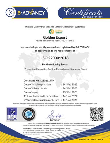 certificate iso 22000