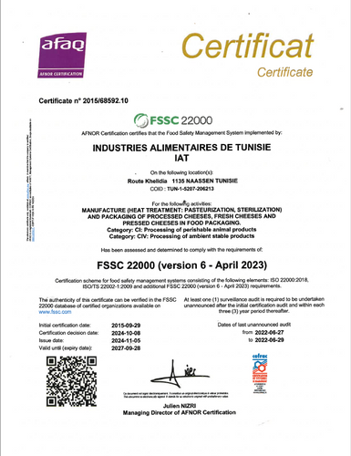 CERTIFICATE FSSC 22000