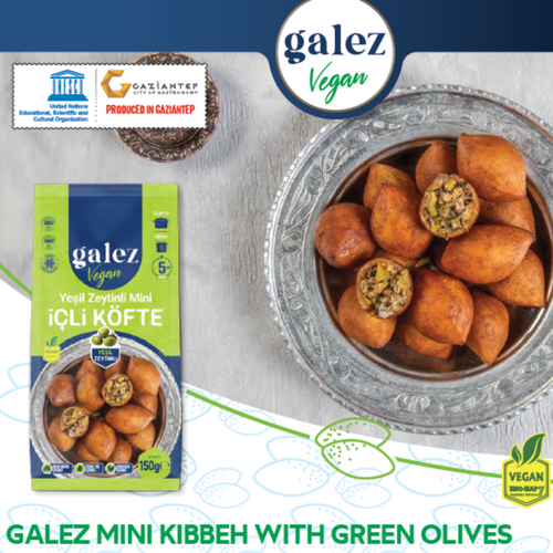 GALEZ FROZEN KIBBEH WITH BEEF, LAMB MEAT, VEGAN SPINACH, CHEDDAR CHEESE, GREEN OLIVES