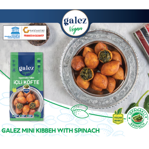 GALEZ FROZEN KIBBEH WITH BEEF, LAMB MEAT, VEGAN SPINACH, CHEDDAR CHEESE, GREEN OLIVES