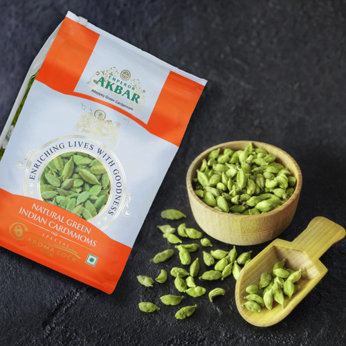 Orange Grade 6.5mm - 7.5mm Pods | Emperor Akbar Cardamom | Alleppey Green Cardamom