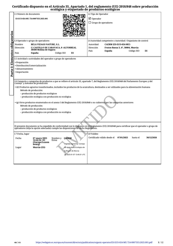 organic certificate EU 848/2018
