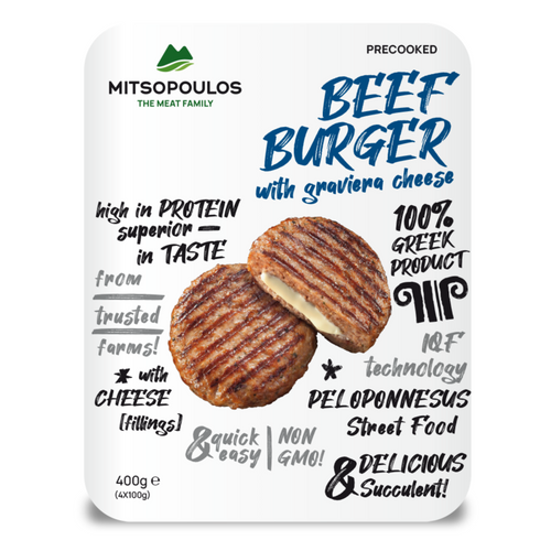 Beef Burger with Graviera Cheese Precooked