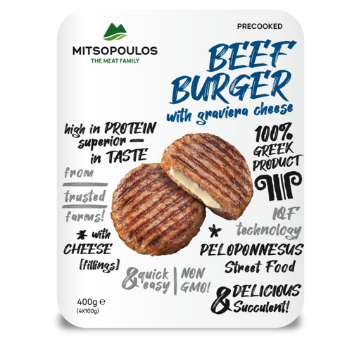 Beef Burger with Graviera Cheese Precooked