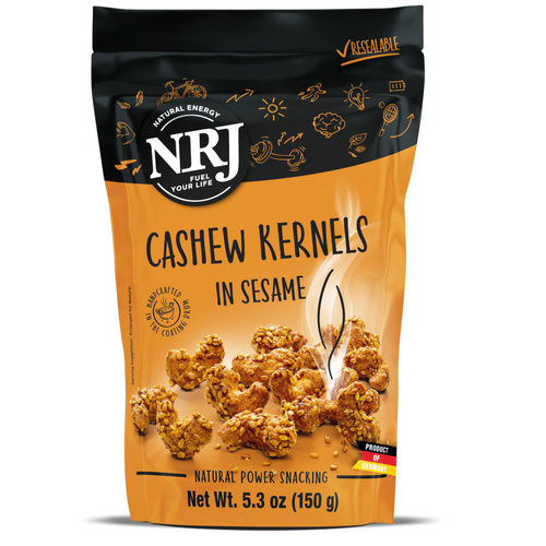 Cashew kernels coated with sesame