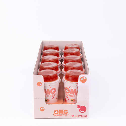 OMG Bubble Tea Black tea peach with Popping Strawberry Bubbles