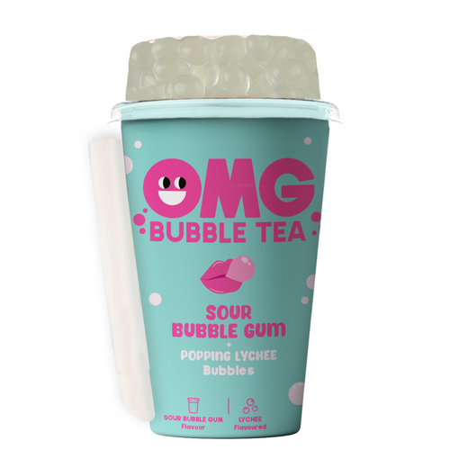 OMG Bubble Tea Sour Bubble gum Bubble Tea with Popping Lychee Bubbles