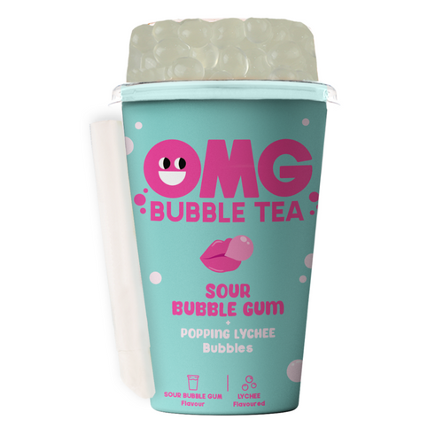 OMG Bubble Tea Sour Bubble gum Bubble Tea with Popping Lychee Bubbles