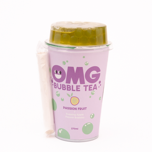 OMG Bubble Tea Green tea Passionfruit with Popping Green Apple Bubbles