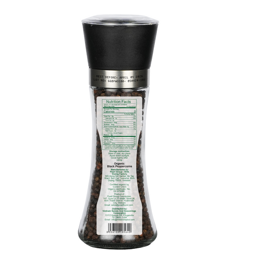 Organic Black Peppercorns - Adjustable Grinder