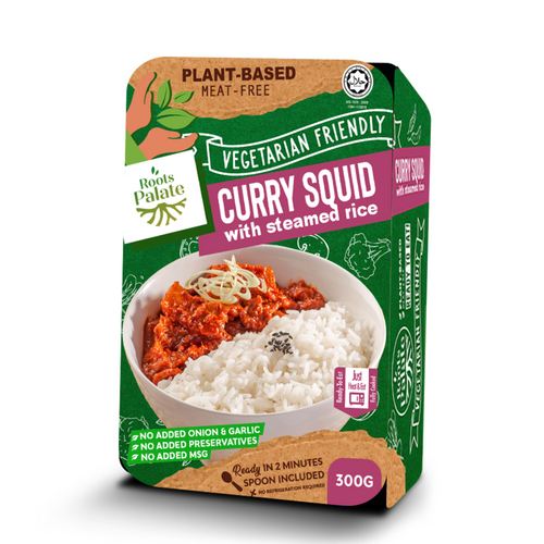 Vegetarian Curry Squid with Steamed Rice