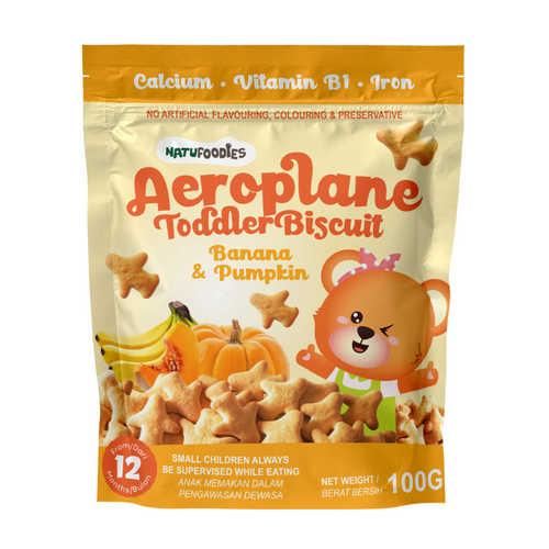 Natufoodies Aeroplane Toddler Biscuit  - Plain Milk / Blueberry Beetroot / Banana & Pumpkin 100g
