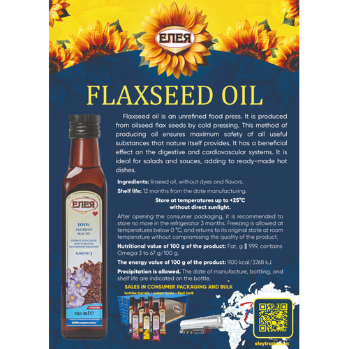 Сold-pressed , unrefined linseed oil, premium grade