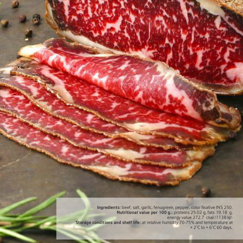 Raw-dried Basturma from marbled meat, white rind
