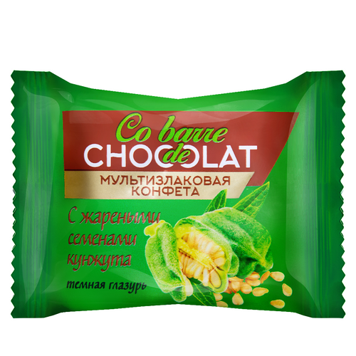 Multigrain bar Co barre de CHOCOLAT with fried sesame and dark confectioner's glaze