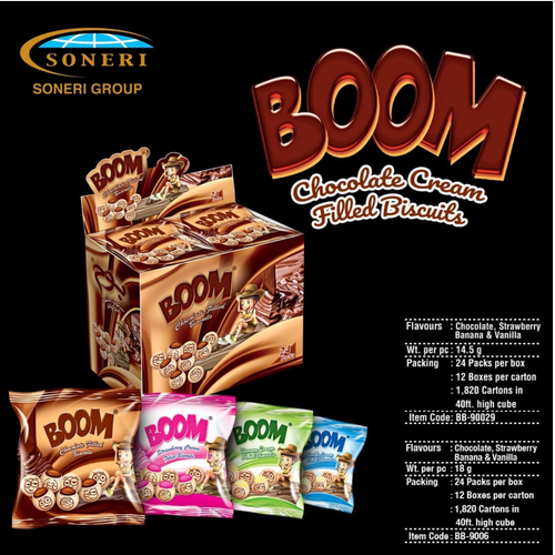 BOOM CENTERFILLED BISCUIT (CHOCOLATE, VANILLA, STRAWBERRY & BANANA)