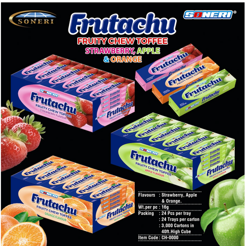 FRUTACHU FRUITY CHEW TOFFEE (STRAWBERRY, APPLE & ORANGE)