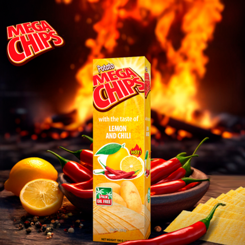 POTATO MEGA CHIPS WITH THE TASTE OF LEMON AND CHILI